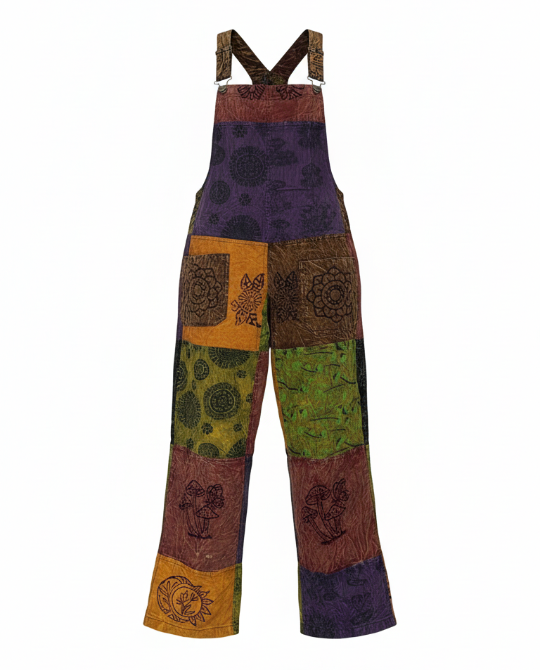 Premium Hippie Patchwork Overalls – Handmade Boho Cotton Festival Dungarees | Wholesale