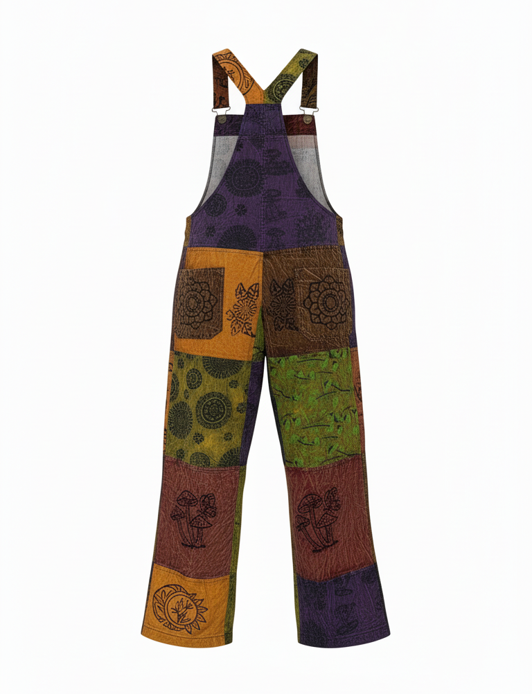 Premium Hippie Patchwork Overalls – Handmade Boho Cotton Festival Dungarees | Wholesale