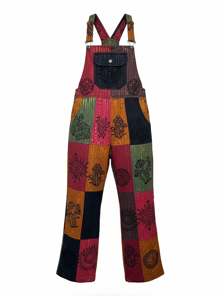 Handmade Festival Hippie Overalls – Colorful Cotton Patchwork Boho Dungarees | Wholesale