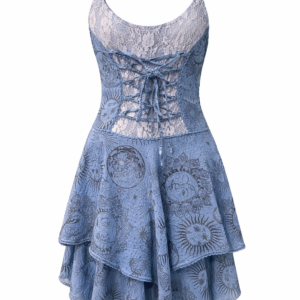 Hippie Sleeveless Summer Dress with Unique Print and Lace Design