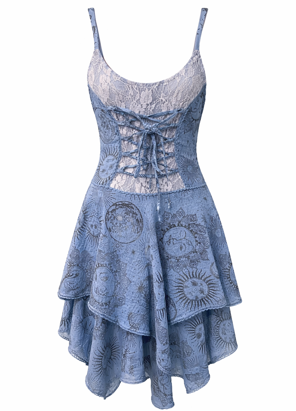 Hippie Sleeveless Summer Dress with Unique Print and Lace Design