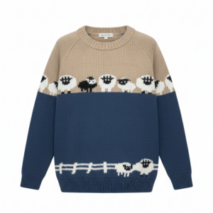 Hand-Knitted Himalayan Wool Jumper with Sheep Scene – Cozy Boho Winter Sweater | Wholesale Nepal
