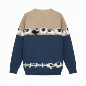 Hand-Knitted Himalayan Wool Jumper with Sheep Scene – Cozy Boho Winter Sweater | Wholesale Nepal