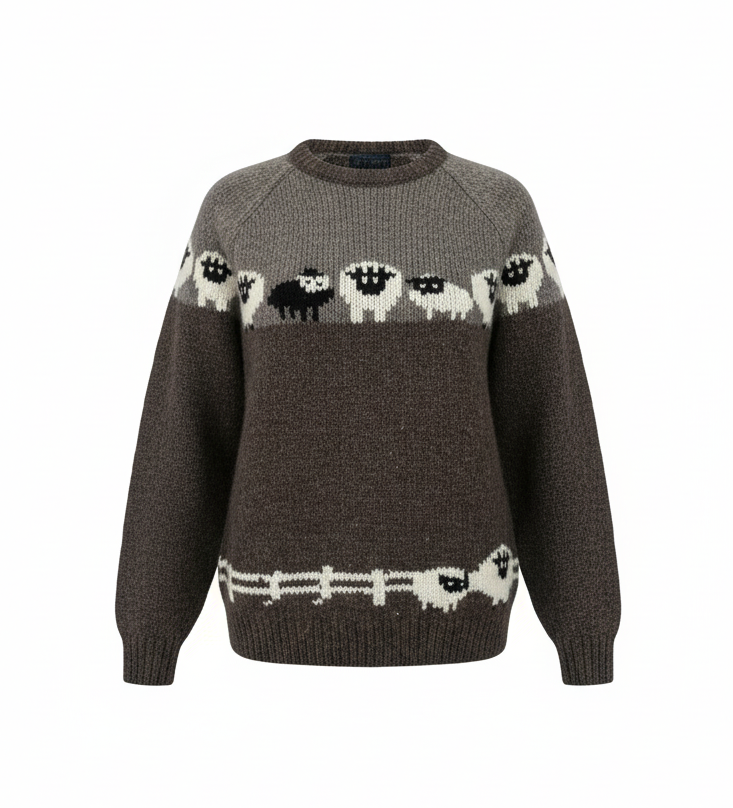 Hand-Knitted Sheep Scene NZ Wool Jumper – Traditional Himalayan Sweater | Wholesale Nepal