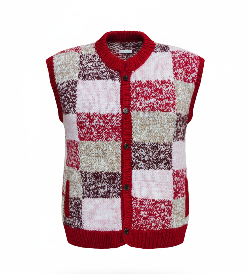 Colorful Patchwork Wool Vest – Hand Knitted Festival Fashion | Wholesale