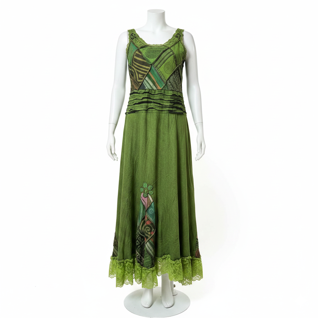 Nepal Patchwork Batik Sundress  Boho Hippie Cotton Festival Dress for Women