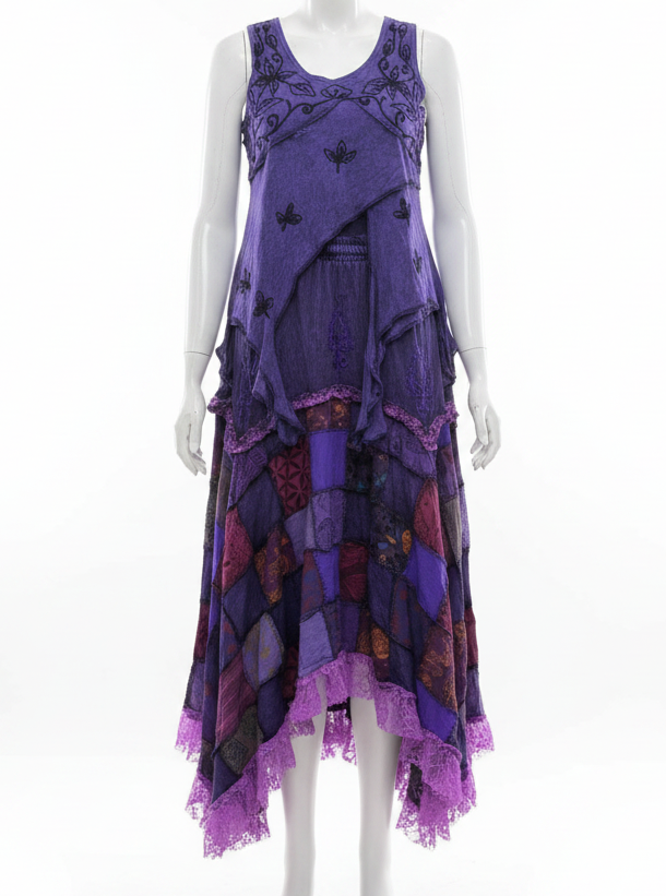 Boho Festival Patchwork Dress Set – Fairycore Gypsy Maxi Skirt Hippie Outfit