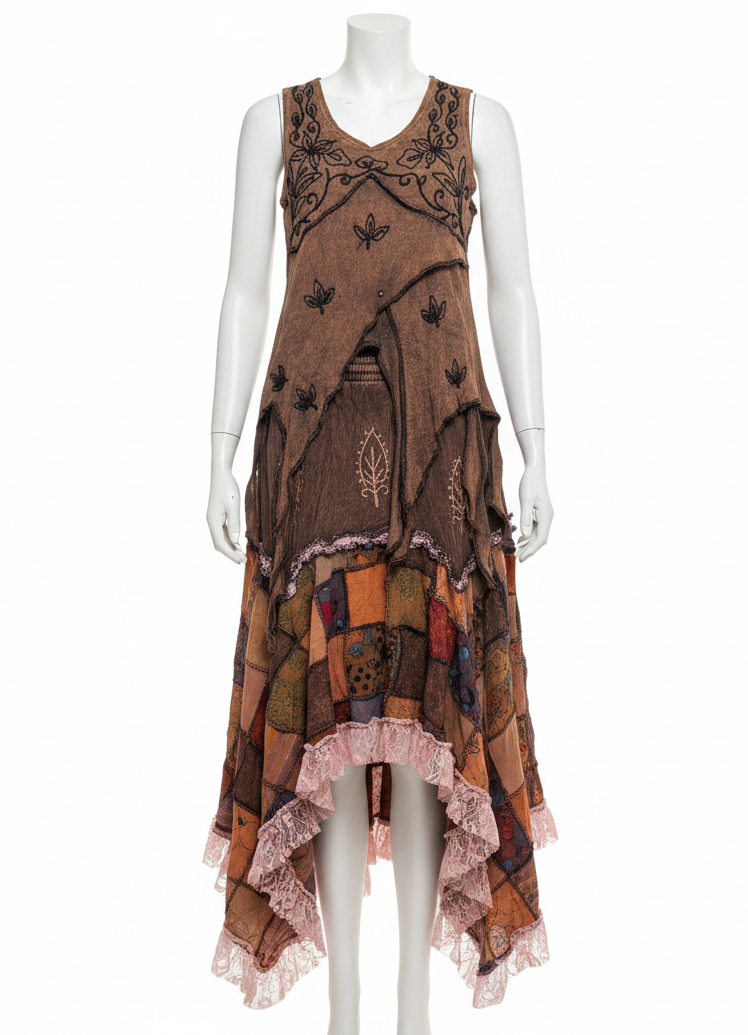 Gypsy Style Patchwork Dress Set – Bohemian Floral Paisley Maxi Outfit