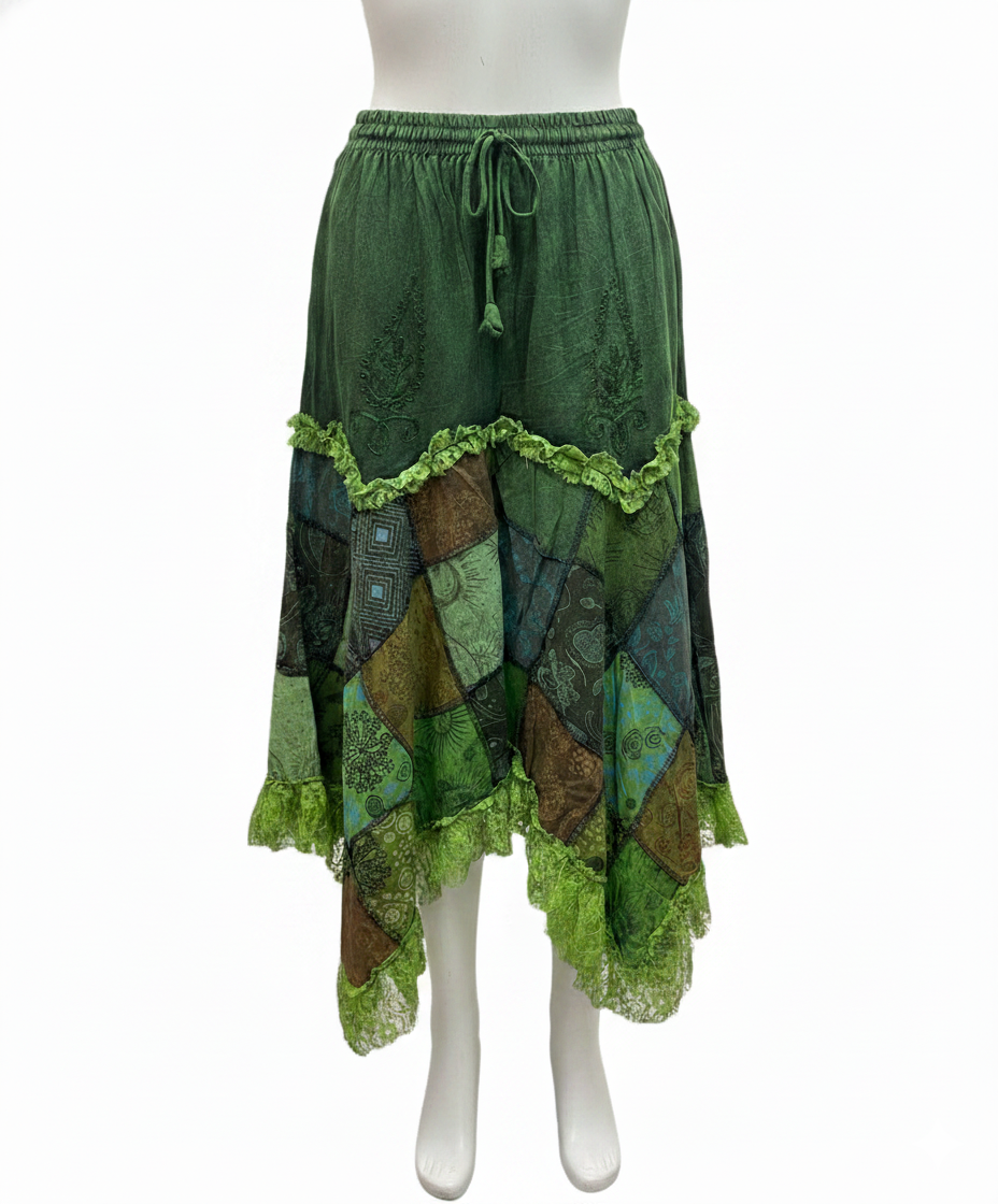 Hippie Style Patchwork Lace Skirt – Handmade Boho Gypsy Skirt from Nepal