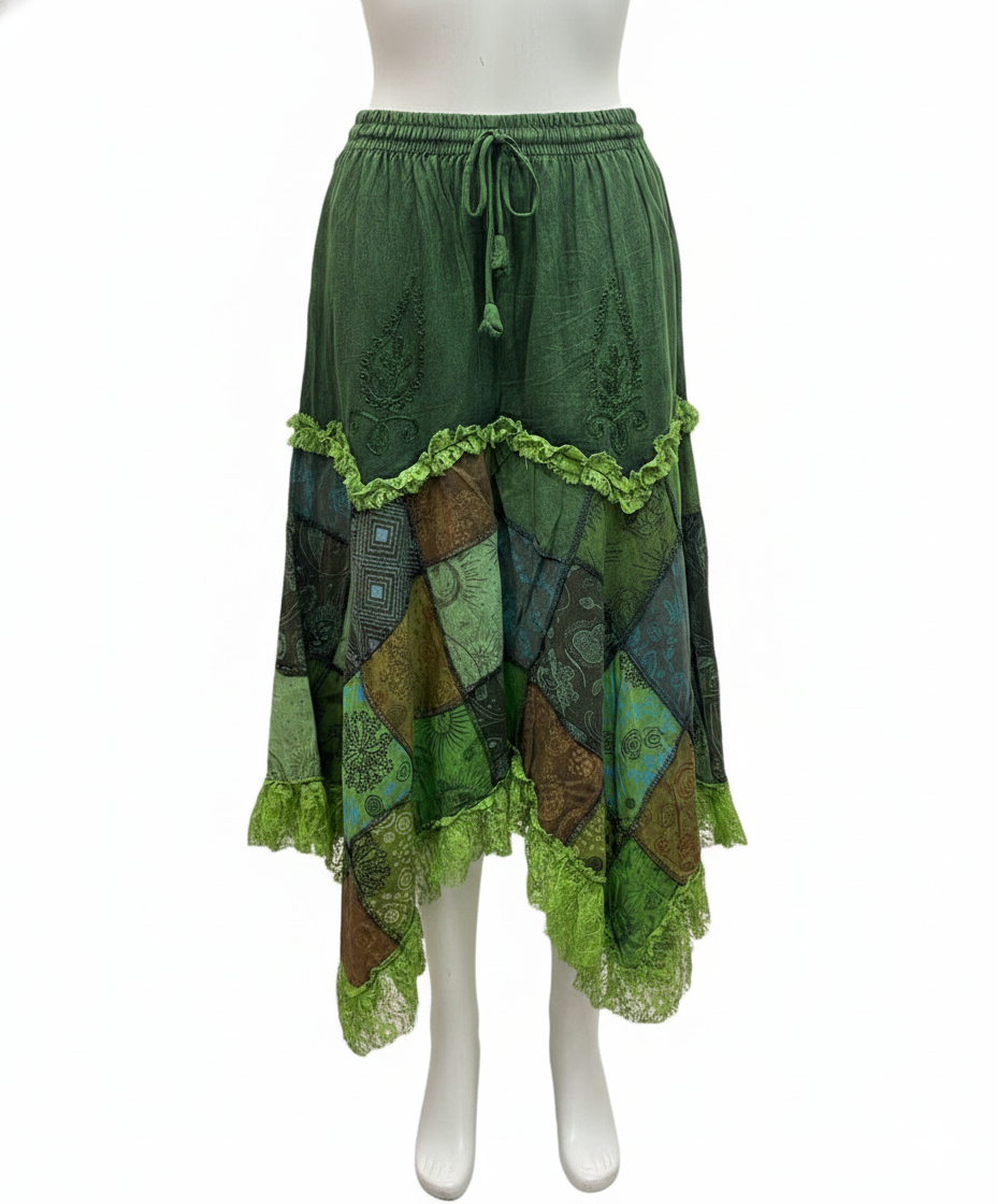 Hippie Style Patchwork Lace Skirt – Handmade Boho Gypsy Skirt from Nepal