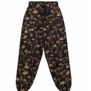 Handmade Hippie Mushroom Print Trousers – Unisex 100% Cotton Boho Festival Pants