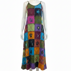 Boho Patchwork Maxi Dress with Hand Embroidery